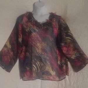 Chic Sheer Blouse with Ruffle Neckline